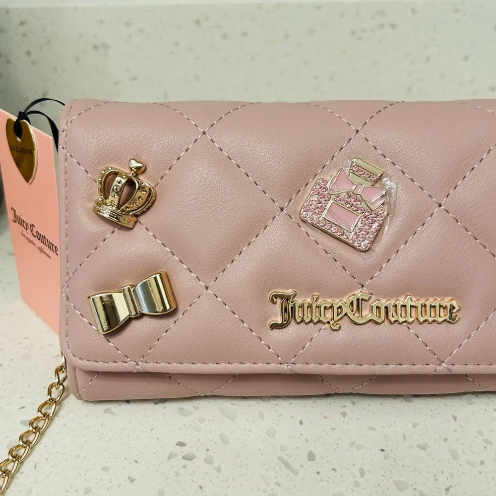 🆕💋 Juicy Couture Girls Only Quilted Flap Clutch Wallet Blush NWT